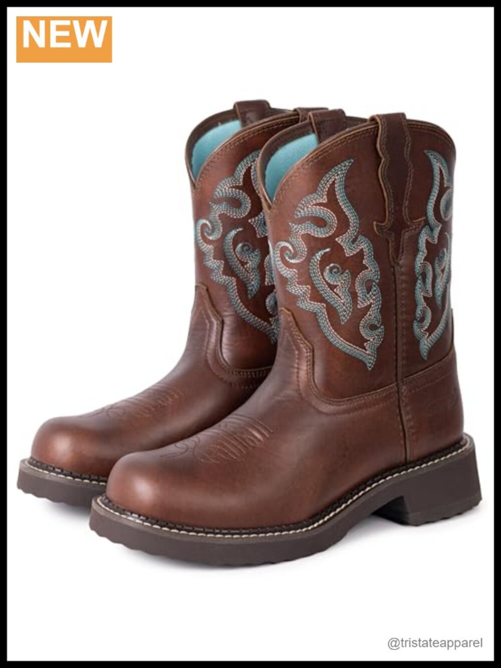 Women's Round Toe Western Ankle Boots with Embroidery Full Grain Leather